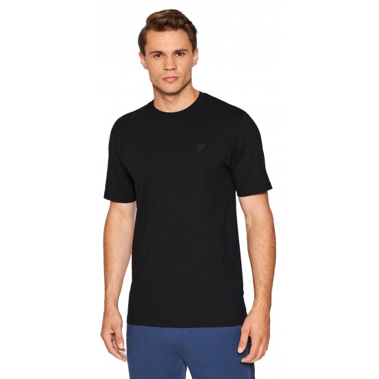 GUESS HEDLEY SS T-SHIRT ΜΠΛΟΥΖΑ ΑΝΔΡΙΚΗ ΚΟΝΤΟ ΜΑΝΙΚΙ ΜΑΥΡΟ